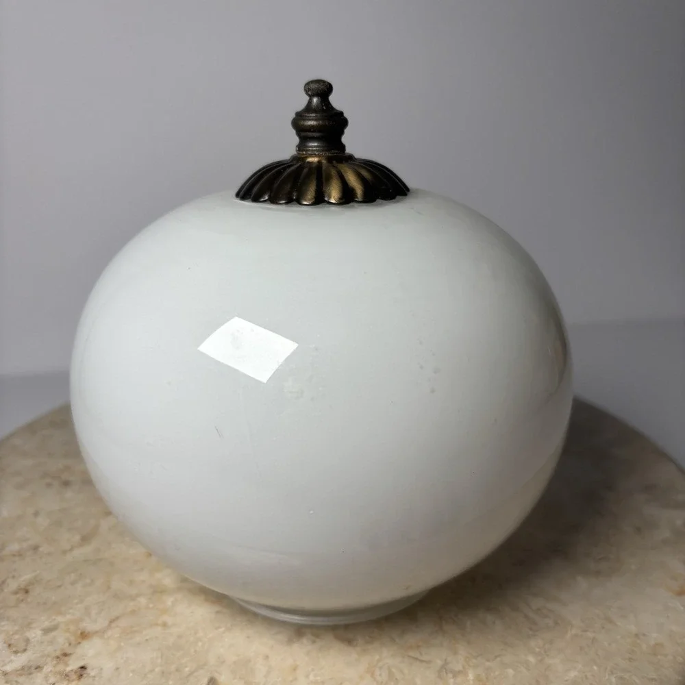 Vintage White Dome Ceiling Light Lamp Fixture Ball‎ Shade Brass Retro Country